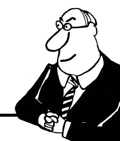 Black and white business illustration of smiling executiveの写真素材