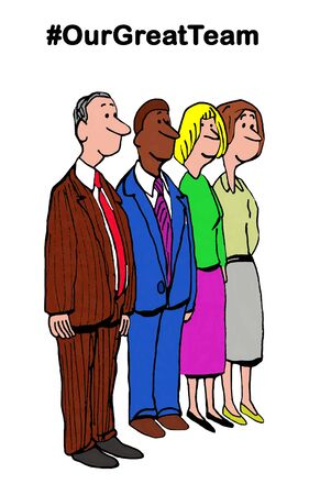 Business cartoon illustration of business team and '#ourgreatteam'.の写真素材