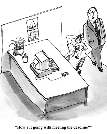 Manager questions stressed worker about deadlineの写真素材