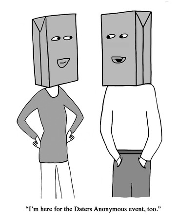 two shy people meet at dating eventの写真素材