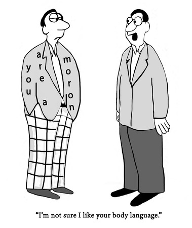 A man is wearing an insulting slogan on his coat.の写真素材