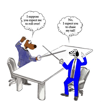 Dog executives are in a duelの写真素材