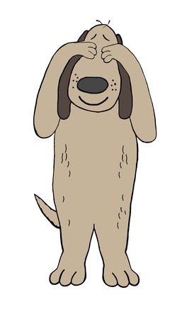 Dog doesnât want to see what is happening outsideの写真素材