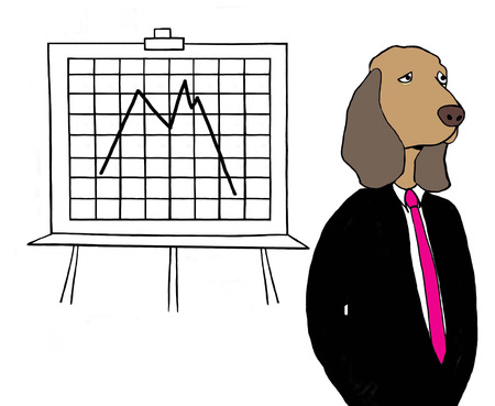 A beagle looks sad in front of bad quarterの写真素材