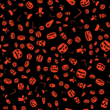 Halloween spooky pumpkins are a seamless background pattern. Halloween is a seamless background with pumpkins, ghosts, coffins. Especially for Halloween themed websites and greeting cards.のイラスト素材