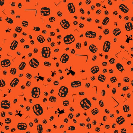 Halloween spooky pumpkins are a seamless background pattern. Halloween is a seamless background with pumpkins, ghosts, coffins. Especially for Halloween themed websites and greeting cards.のイラスト素材