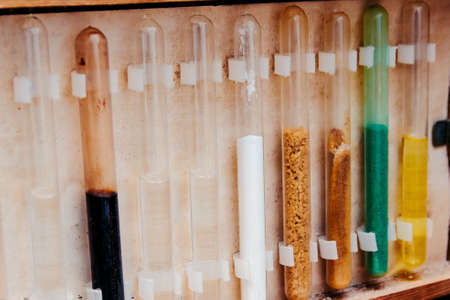 Test tubes medium Kessler. Transparent glass vials with a chemical substance.の写真素材