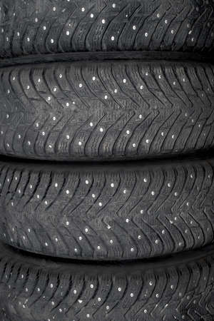 Winter studded rubber. Four studded wheels.の写真素材