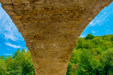 View of the blue sky from under the bridgeの写真素材