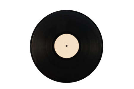 Black gramophone record without labels on a white background, isolatedの写真素材