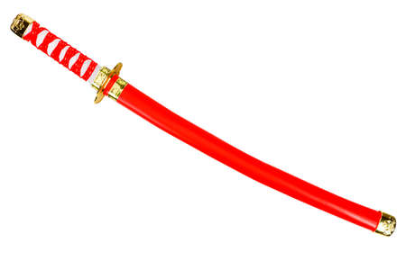 Red sword katana, toy katana on a white background, isolated imageの写真素材