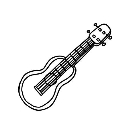 pink guitar. Hawaiian Ukulele. Vector illustration in outline doodle flat style.のイラスト素材