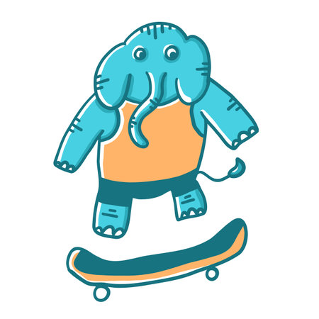 Elephant-skateboarder. Vector illustrations in cartoon flat style isolated on white background.のイラスト素材
