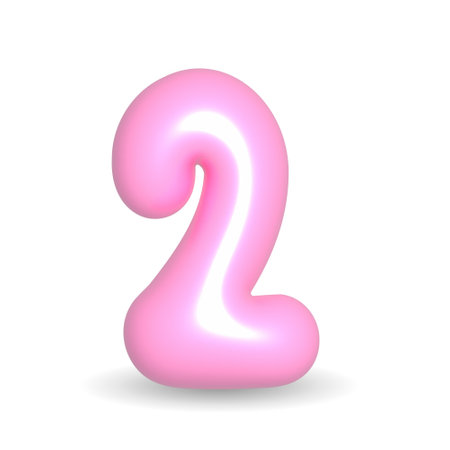 Number Two 2 Pink Balloon 3d rendered. Realistic design element for events. Happy Birthday, Happy Valentine's Day, Wedding. 3d Render illustration isolated on white background (with alpha channel).のイラスト素材