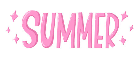 Summer pink lettering. Hand drawn vector illustration in cartoon flat style.のイラスト素材