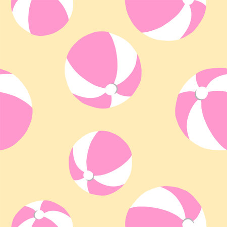 Pink beach ball in cartoon flat style seamless pattern. Vector illustration isolated on light background.のイラスト素材