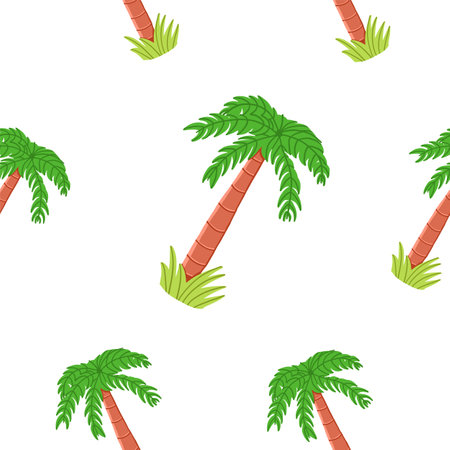 Palm tree seamless pattern. Hand drawn vector illustration in cartoon style.のイラスト素材