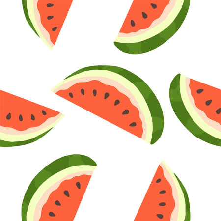Juicy watermelon. Vector seamless pattern in flat cartoon style isolated on white background.のイラスト素材