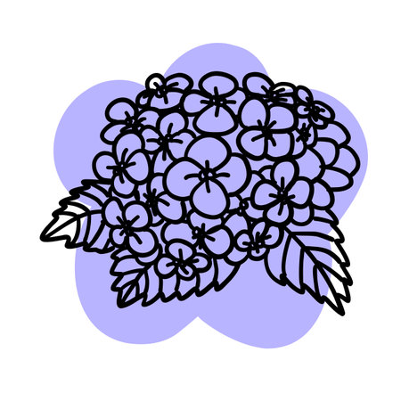 Flower with colorful brush in flat doodle cartoon style. Vector illustration isolated on white...