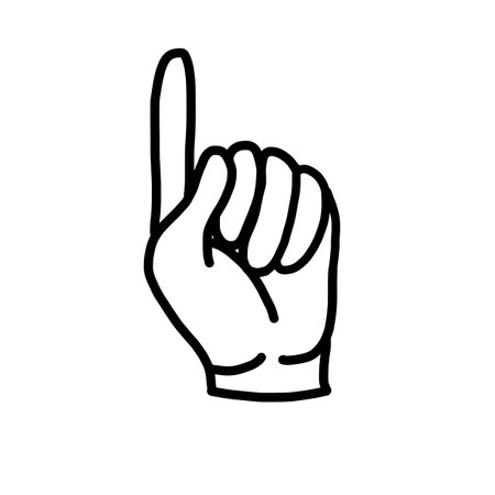Hand with first finger in outline doodle style. Vector illustration isolated on white background.のイラスト素材