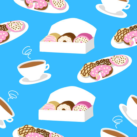 Donut pattern. Vector illustration in cartoon flat style isolated on blue backgroundのイラスト素材