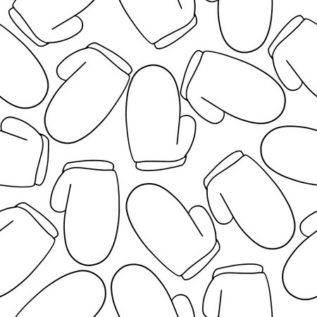 Warm winter glove. Christmass and New Years. Vector seamless pattern in outline doodle style isolated on white background.のイラスト素材