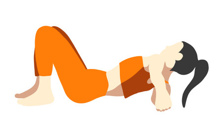 yoga pose. Asian female woman girl. Vector illustration in cartoon flat style isolated on white background.のイラスト素材