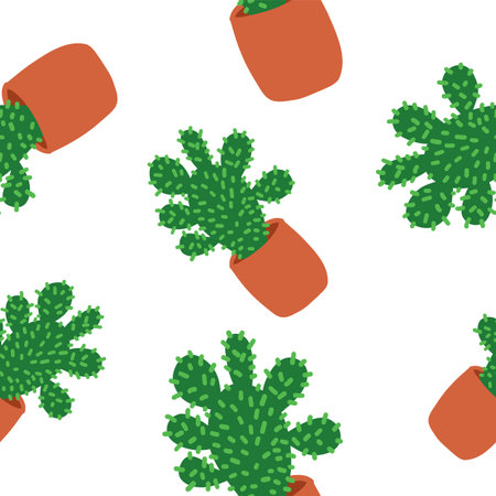 Cacti pattern. Vector illustration in cartoon flat style isolated on white background.のイラスト素材
