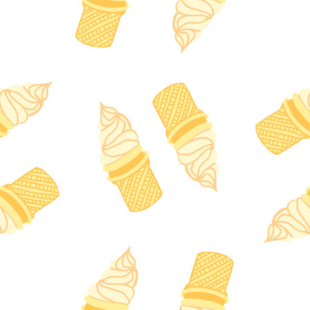 Vanilla ice cream seamless pattern. Vector illustration in cartoon flat style isolated on white background.のイラスト素材