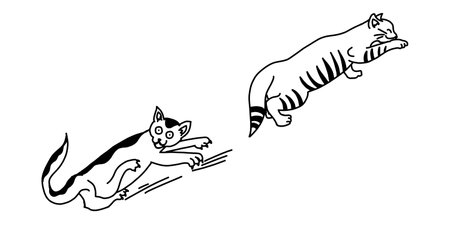Funny cat in outline doodle style. Vector illustration in cartoon hand drawn style isolated on white backgroundのイラスト素材