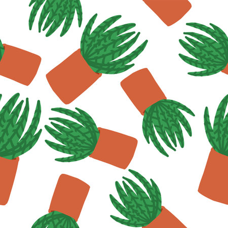 Exotic cacti hand drawn pattern. Colorful print is great for textiles. botanical plants. Fabric wrapping wallpaper for gift. Vector illustration in cartoon flat style isolated on white background.のイラスト素材