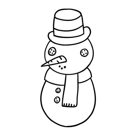 Christmas and New Year snowman in outline doodle style. Vector illustration isolated on white background.のイラスト素材