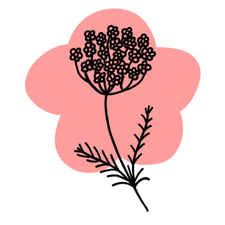 Flower in outline doodle flat style with colorful purplish brush. Simple floral element plant decorative design. hand drawn line art. creative sketch. Vector illustration isolated on white background.のイラスト素材