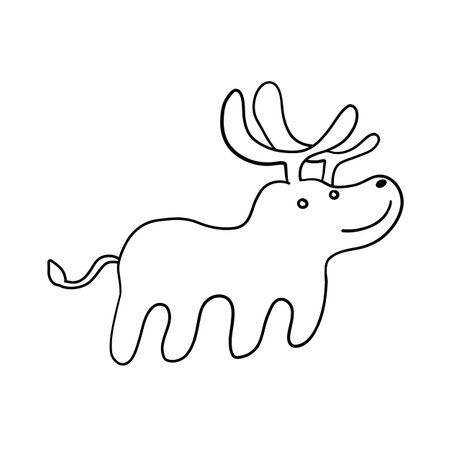 Cute Christmas Deer in outline doodle style. Vector illustration isolated on white background.のイラスト素材
