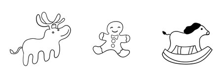 Merry Christmas Set. Vector elements in outline doodle style isolated on white background.のイラスト素材