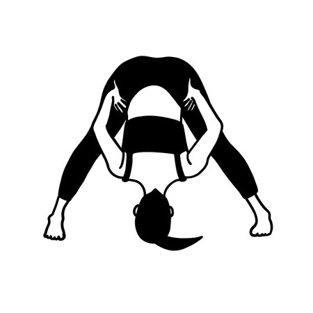 Training in yoga pose female character. Meditation, pilates, mental health. Female, lady, woman, girl. Vector illustration in cartoon flat style isolated on white background. Pilates, training, sport.のイラスト素材
