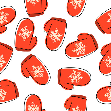 Seamless pattern of warm winter gloves. Christmas and New Year. Vector illustration in cartoon flat style isolated on white background.のイラスト素材