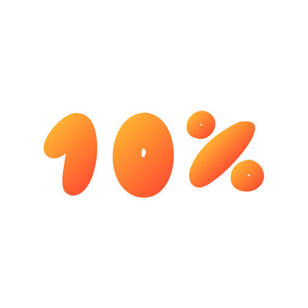 10 percent sale off orange discount logo special offer lettering. Vector design illustration in cartoon actual modern style isolated on white background. For seasonal sale, shop, discount, banner.のイラスト素材