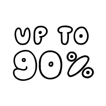 Hand drawn 90 percent sale black ink discount logo special offer lettering. Vector design...