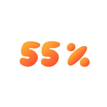 55 percent off sale orange discount logo special offer lettering. Vector design illustration in cartoon actual modern style isolated on white background. For poster, shop, promo, card, website.のイラスト素材