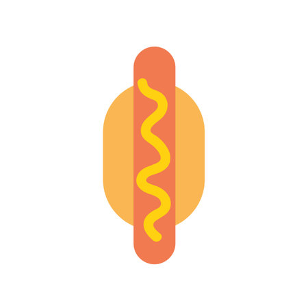 Appetizing delicious divine yummy tasty hot dog with mustard fast food icon. Vector illustration in minimal cartoon flat style isolated on white background. For delivery, vendor, menu card.のイラスト素材