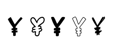 Yen jena JPY scribble currency money finance sign icons. Vector illustration in hand made cartoon doodle style isolated on white background. For decorating, typography, business, card.のイラスト素材