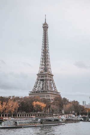 Autumn Eiffel Tower in Paris, near the River Seineの写真素材