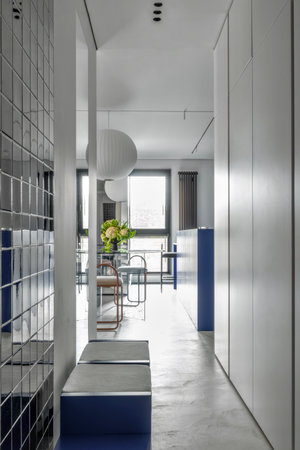 The modern and stylish design of an interior hallway embraces a minimalist aesthetic perfectlyの写真素材