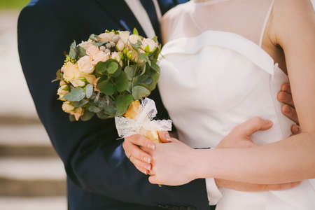 Wedding couple hugsの写真素材