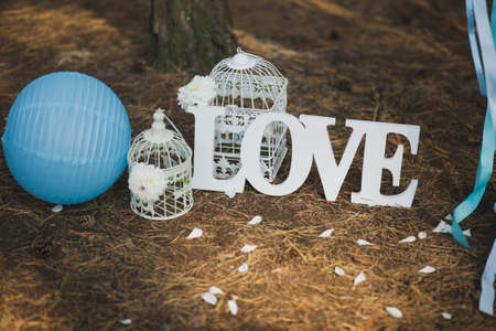 Love - wooden inscription. Wedding decor.の写真素材