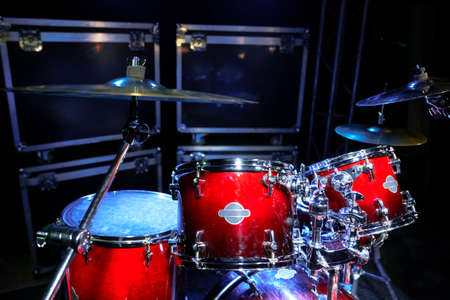 Drum kit on the stage before the concertの写真素材