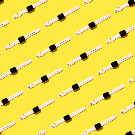 Silicon technologies. Smart watch on a yellow background. seamless patternの写真素材