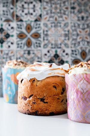 Three cakes on a light background. Homemade cakes. Orthodox Holiday