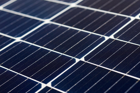 Close-up of silicon wafers as part of solar panels. The concept of renewable resourcesの写真素材
